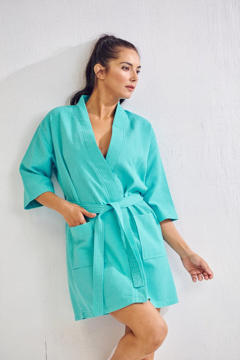 Download Women's Waffle Kimono Short Turquoise Bathrobe, Wholesale ...