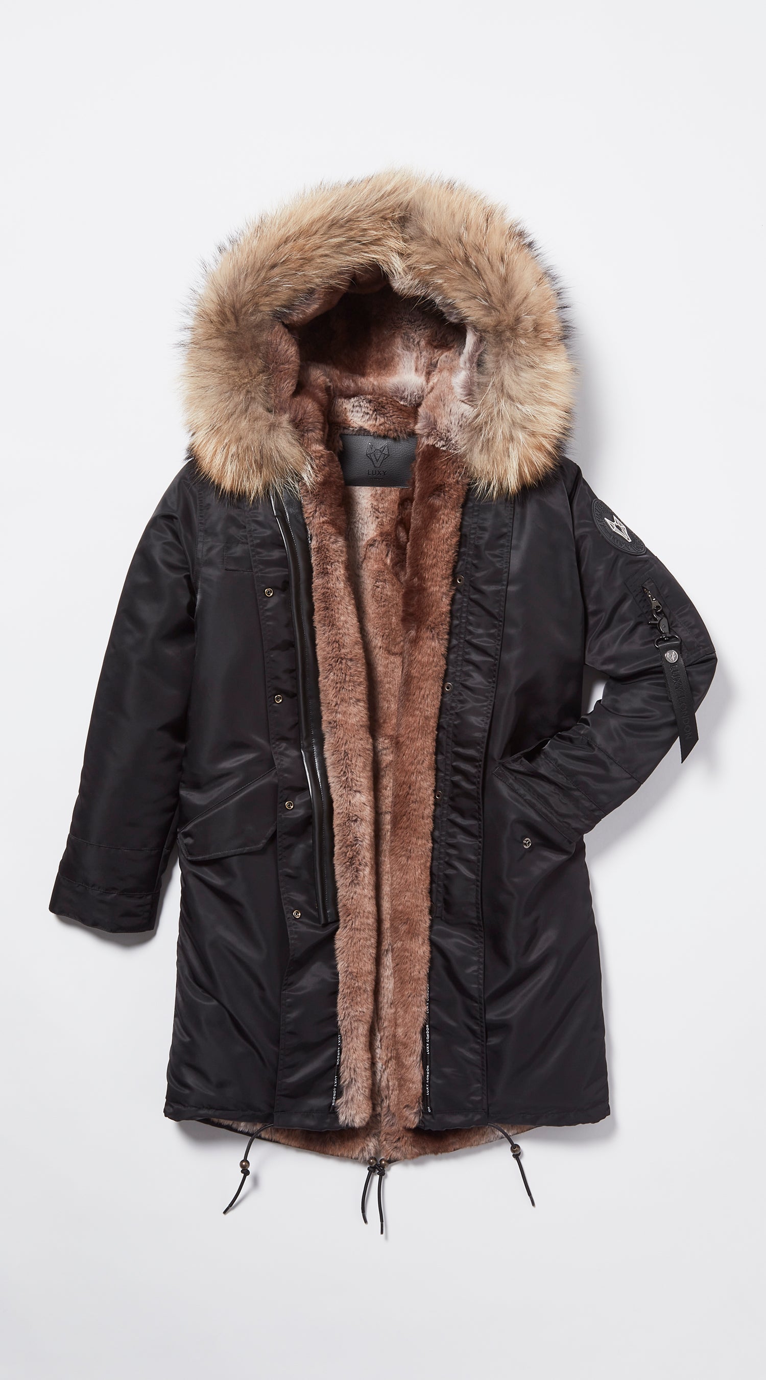 Mens Black Water-Repellent Luxy Fur Parka - Silver Frost Fox