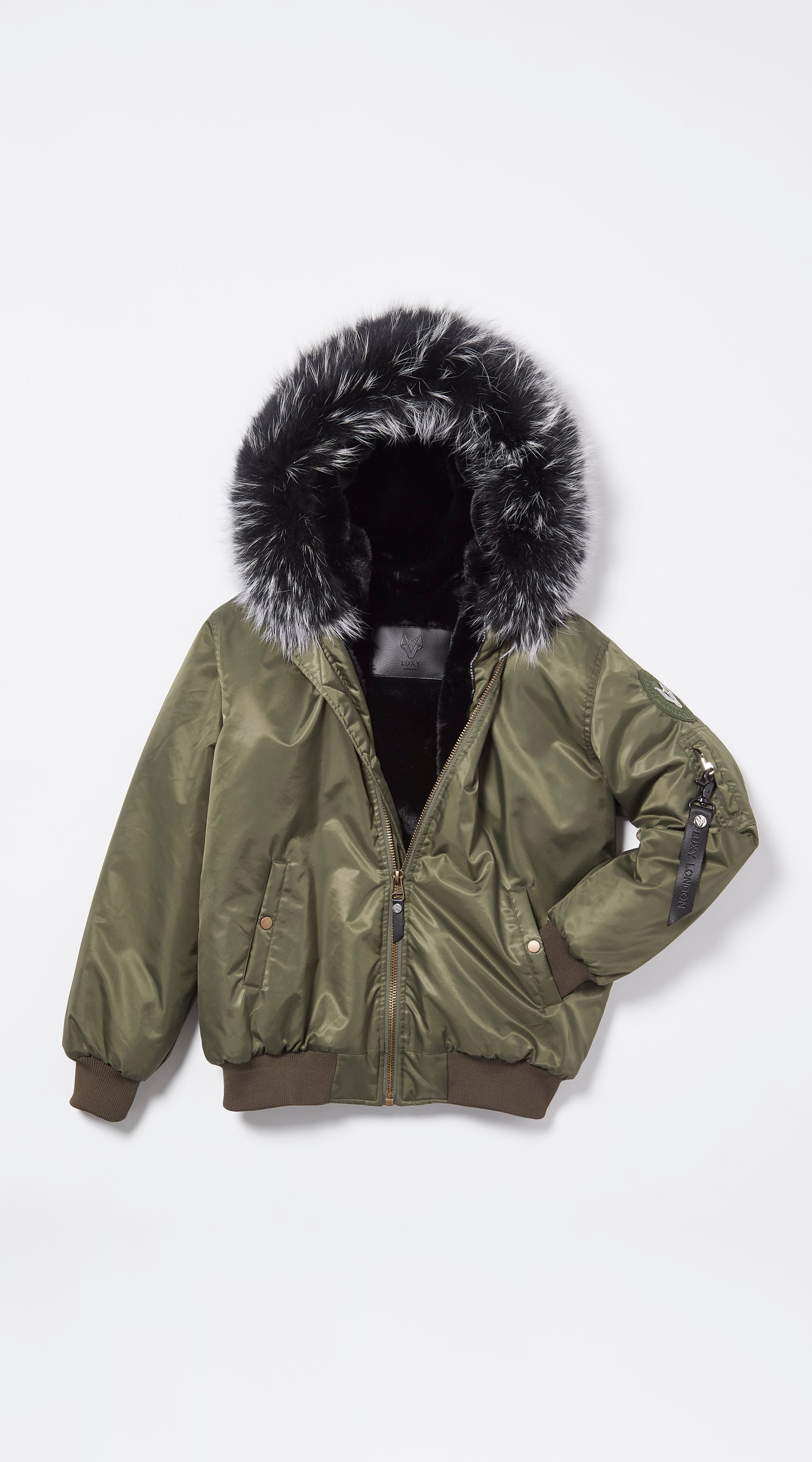 The Couture Club Dakota faux fur lined bomber jacket in khaki