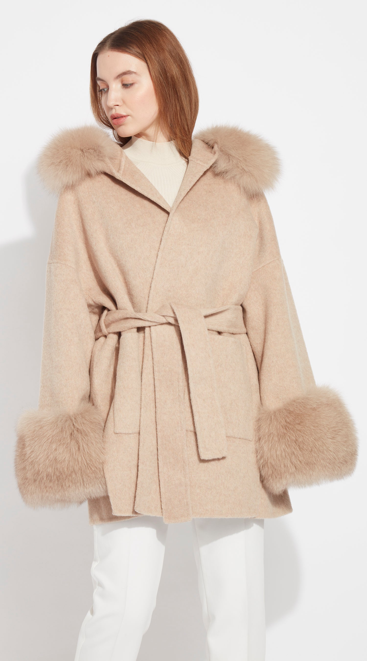 Mayfair Cashmere & Wool Blend Fox Fur Coat – Furella