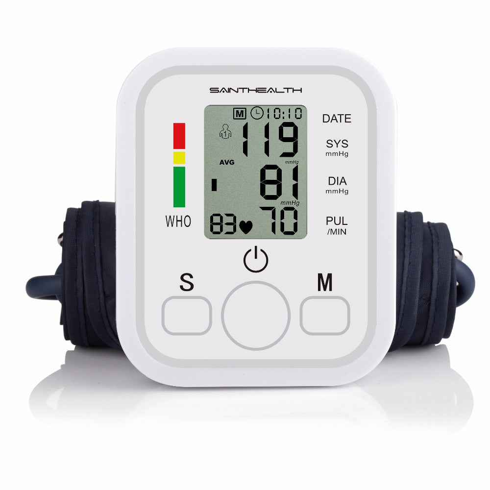Saint Health Digital LCD Upper Arm Blood Pressure Monitor and Heart Be –  Alpha Products