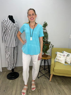 Aqua Short Sleeve Bamboo V Neck Tunic - Twist Boutique