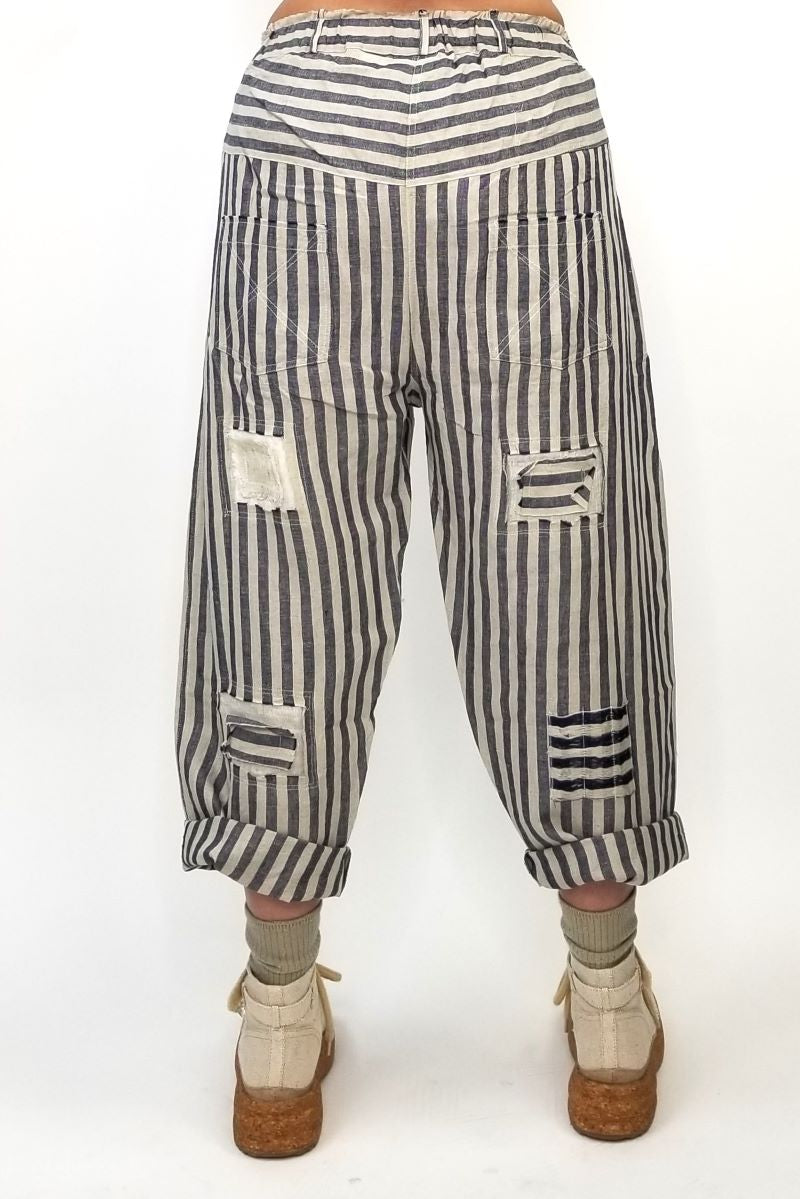 Navy Stripe Patchwork Pants with Pockets - Twist Boutique