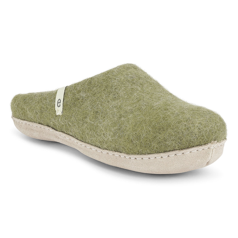 Moss Green Wool Slippers - PREORDER Twist
