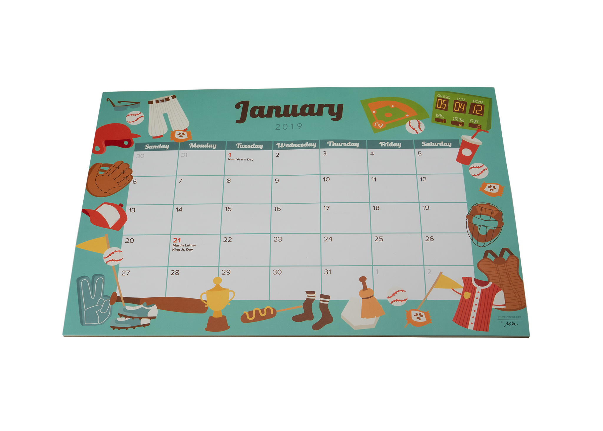 Baseball 18 Month Desk Calendar Pad 13 X 19 Buymy Printing