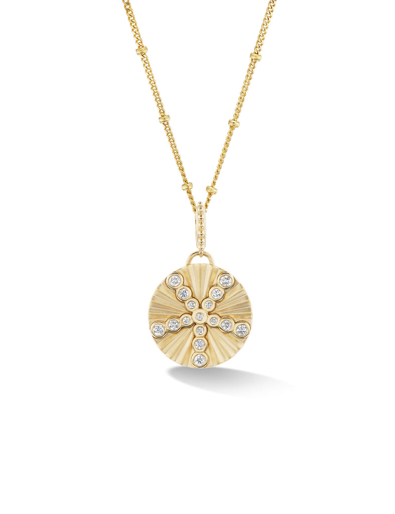 18K Yellow Gold Four Heart Clover Mini Medallion with Diamond