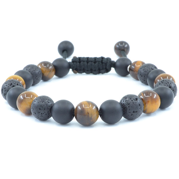 Natural Lava Beads Bracelet 4 Color Tiger Eye Stone with Matte Agate Hand  String (Red Tiger Eye, 8mm Beads x 8.5 inches)