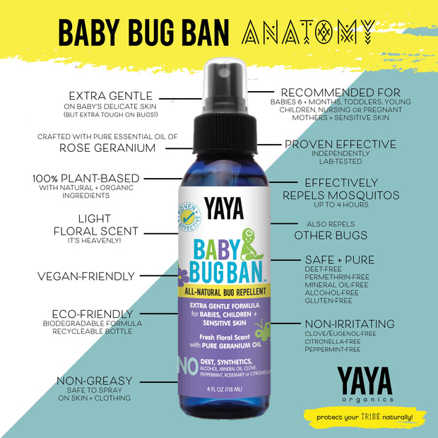 YAYA Organics Baby Bug Ban Repellent Spray - 4oz.