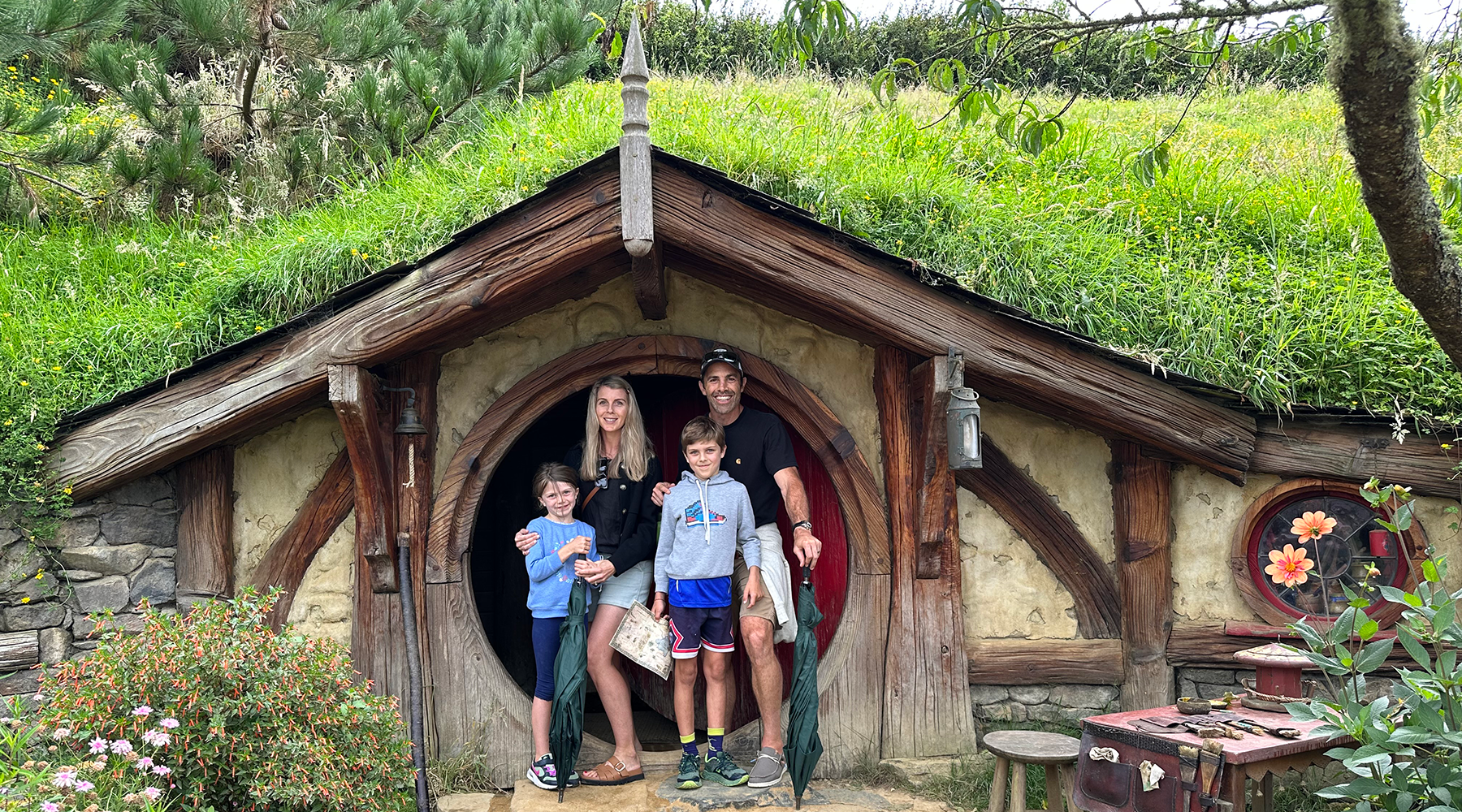 Photo of Lee and her family exploring New Zealand's middle earth.