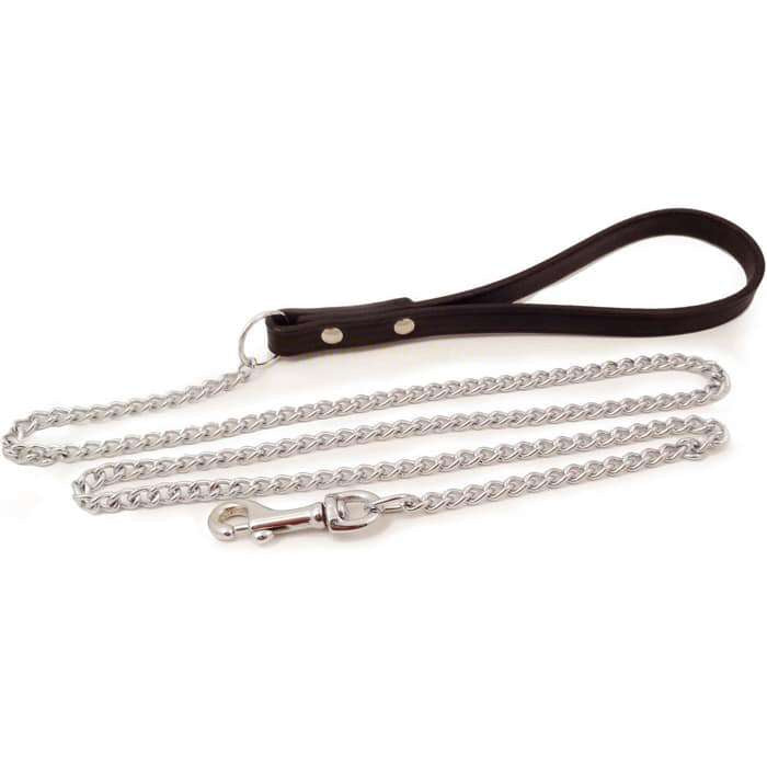 chain leash with leather handle