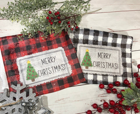 Personalized Christmas Kitchen Towel, Red Vintage Christmas Tree Truck