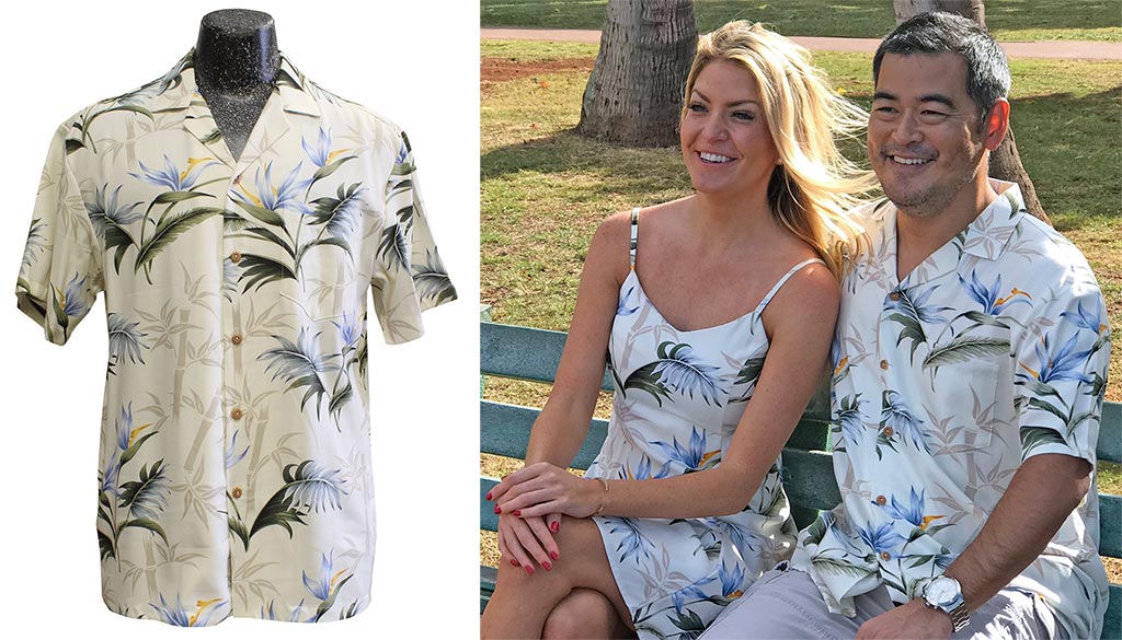 Bamboo Paradise cream Hawaiian shirt and dress by Paradise Found