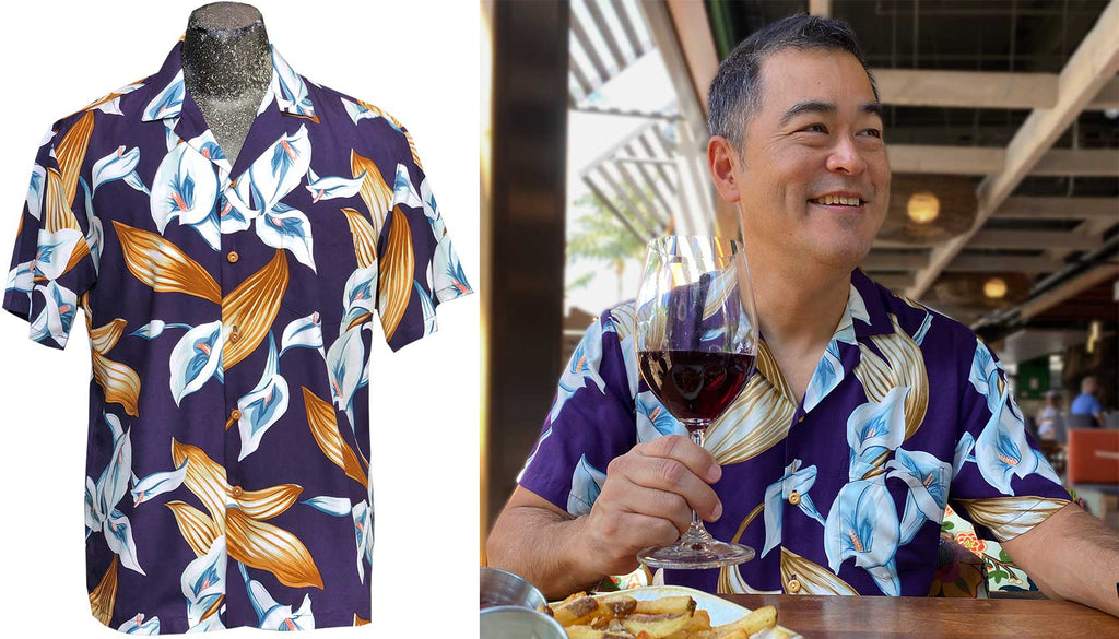 Calla Lily purple Hawaiian shirt by Paradise Found