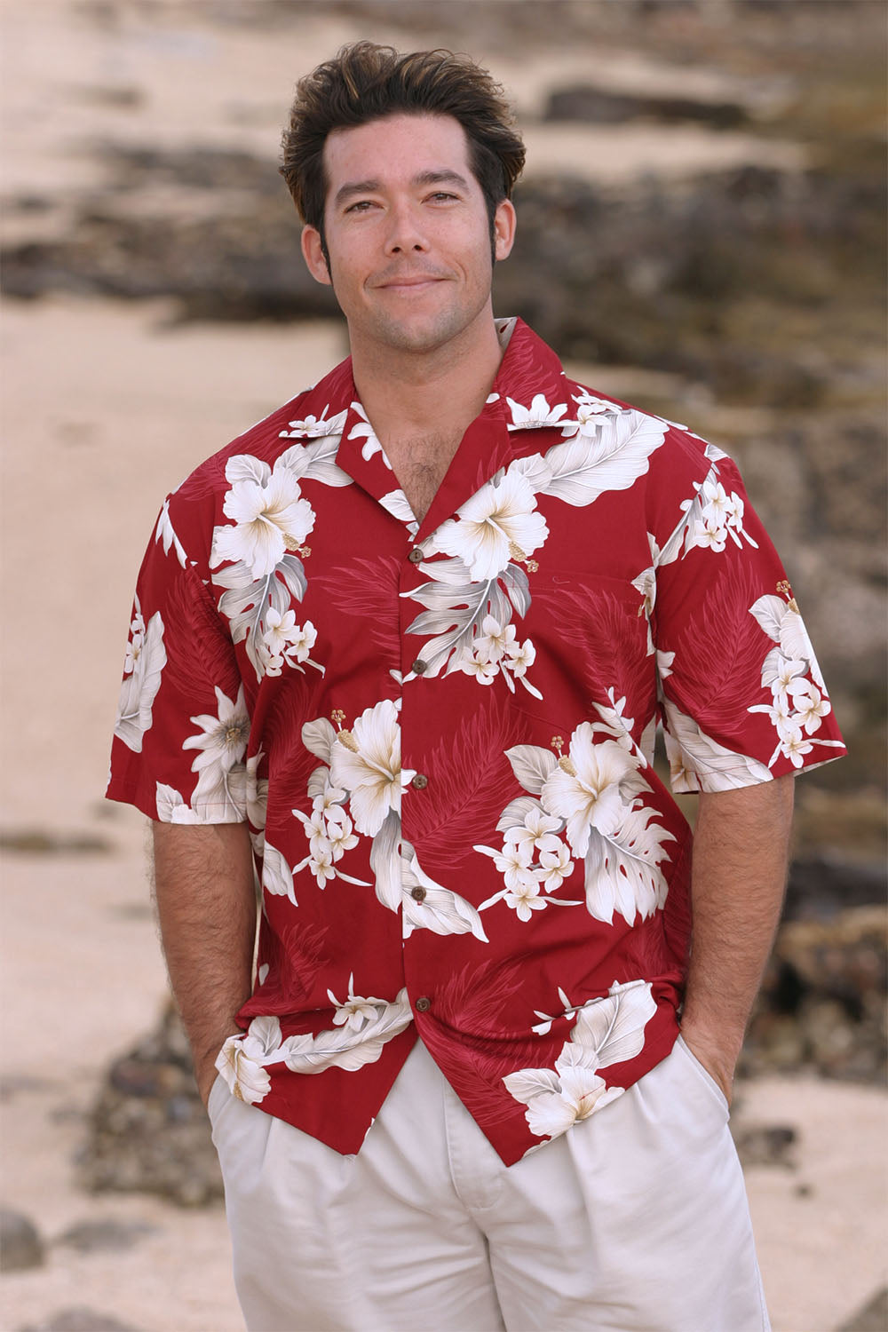 Dave in red 100% cotton Floral Garden Hawaiian shirt