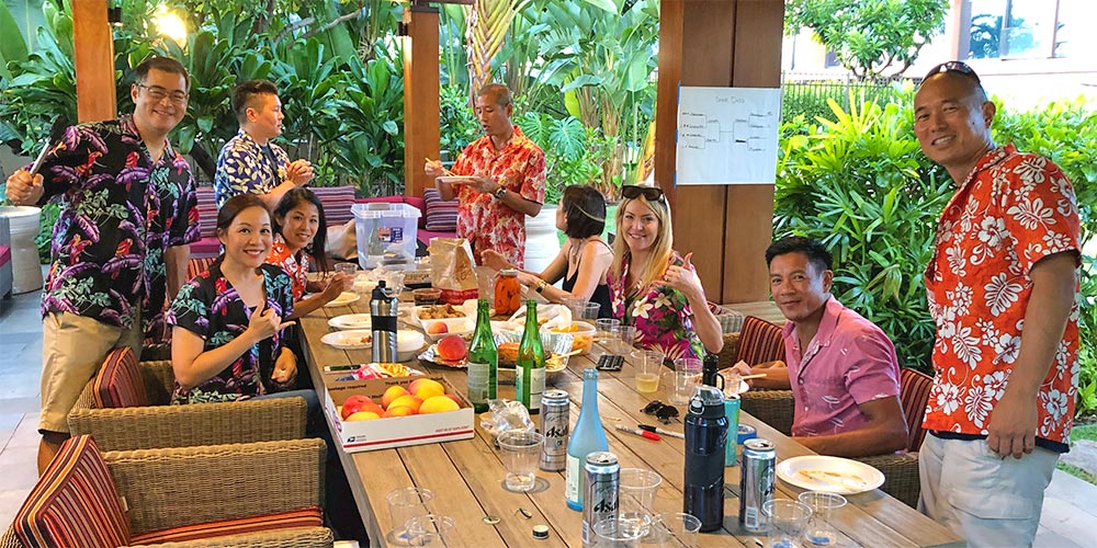 fun at an outdoor Hawaiian theme party