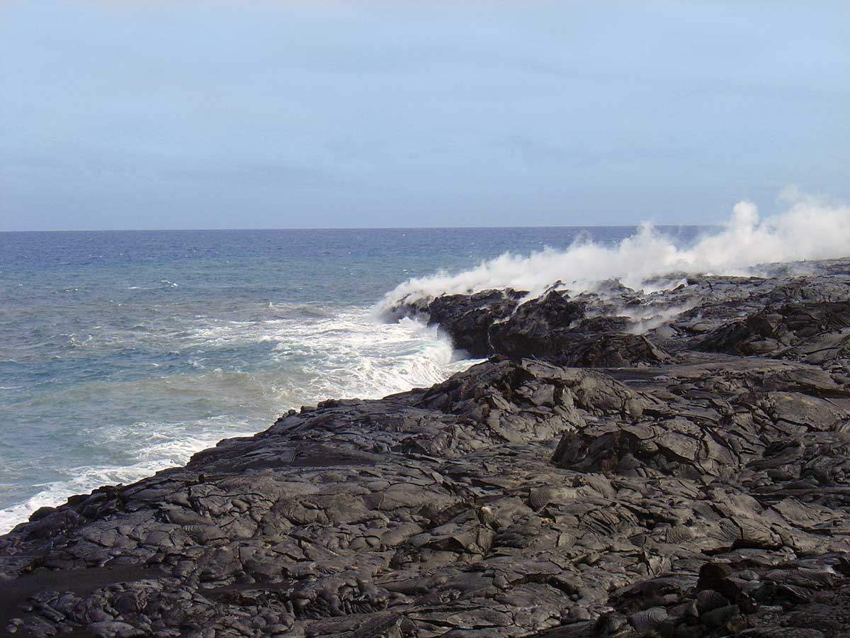 lava meets the sea at Volcanos National Park