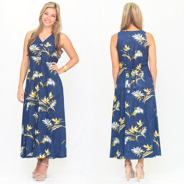 Bamboo Paradise Navy button front long dress by Paradise Found