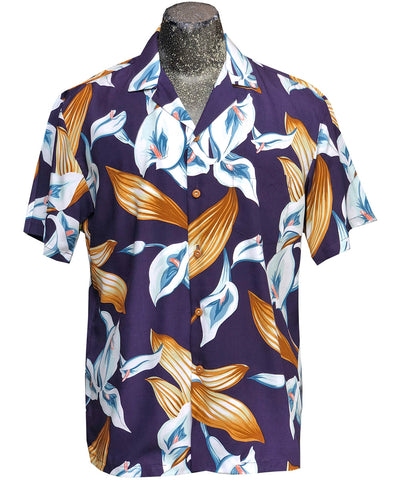 Calla Lily purple Hawaiian shirt worn on Magnum PI