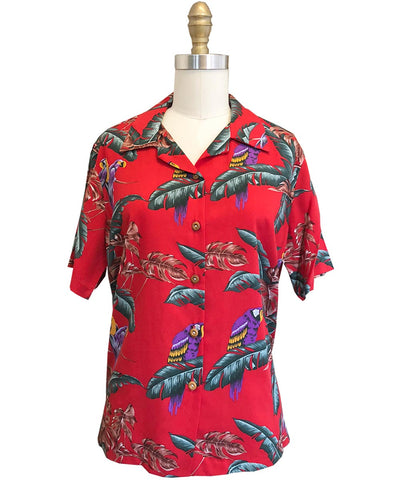 Women's Jungle Bird Red Camp Shirt by Paradise Found
