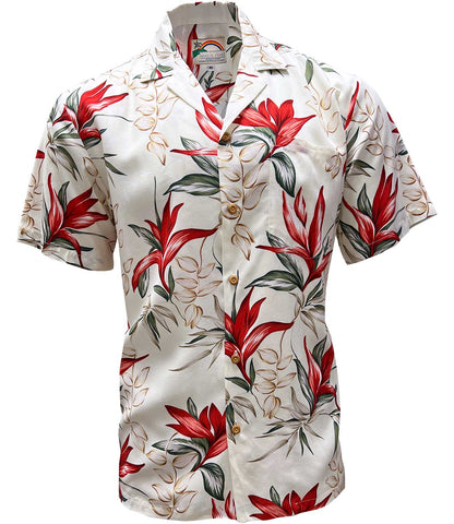 Men's Heliconia Paradise Hawaiian Shirt in Cream