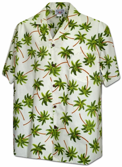 Hurricane Palms Ivory Hawaiian Shirt - AlohaFunWear.com