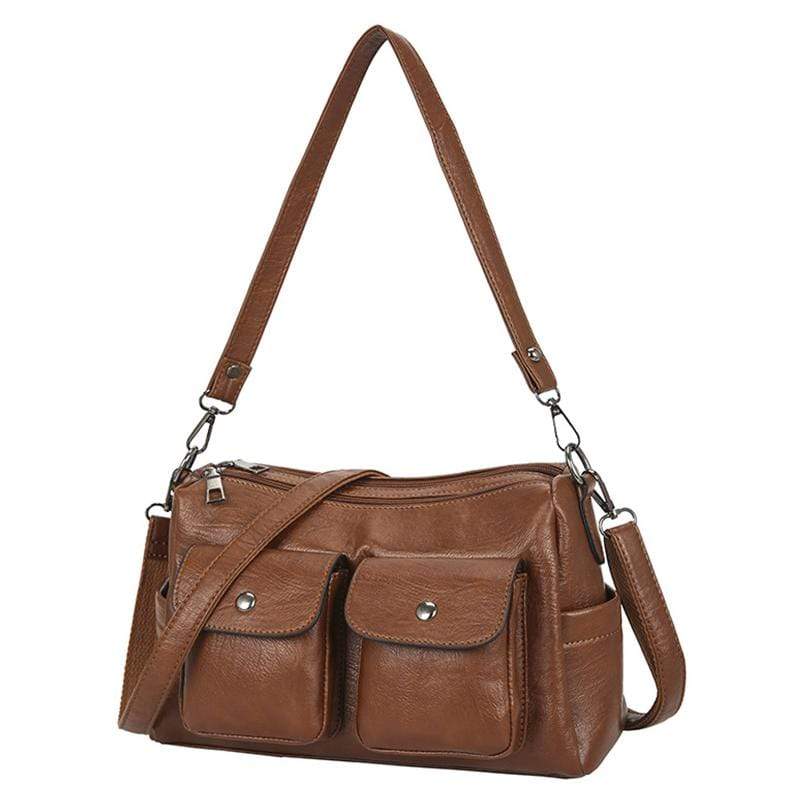 Women Chic Multifunction Multi Pockets Lightweight Leather Shoulder Ba ...