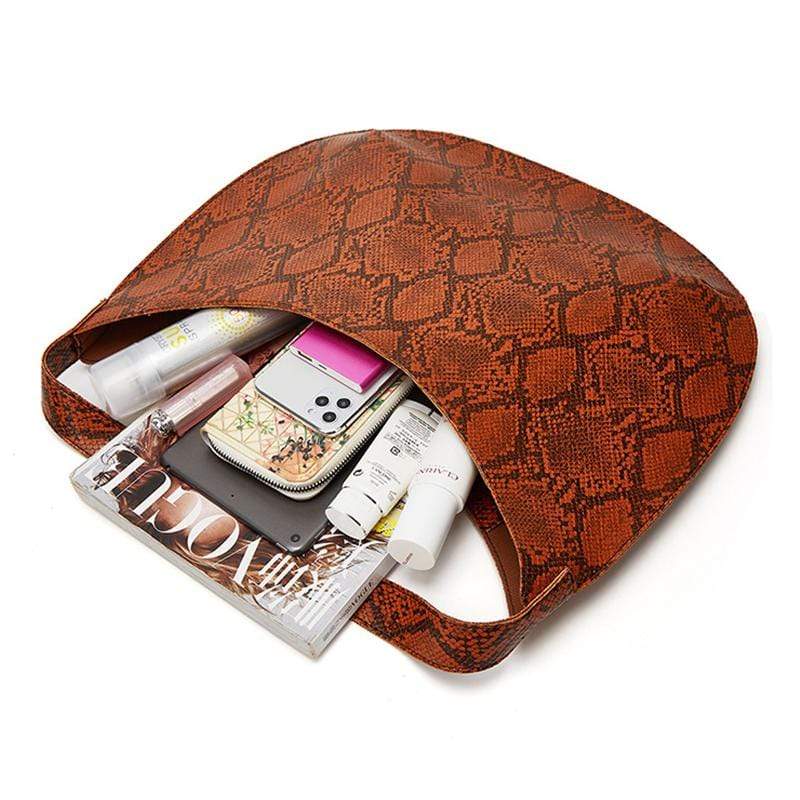 Obangbag Women Chic Stylish Gradient Large Capacity Lightweight Snake Skin Pattern Leather Handbag Tote Bag
