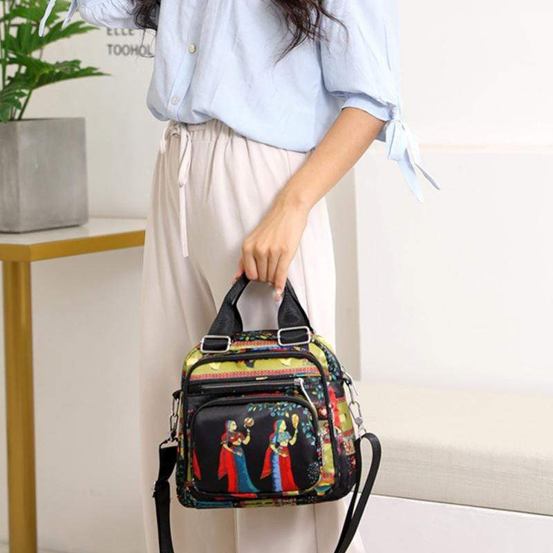 Obangbag Women Cute Stylish Multifunction Multi Pockets Roomy Lightweight Nylon Backpack Handbag Crossbody Bag