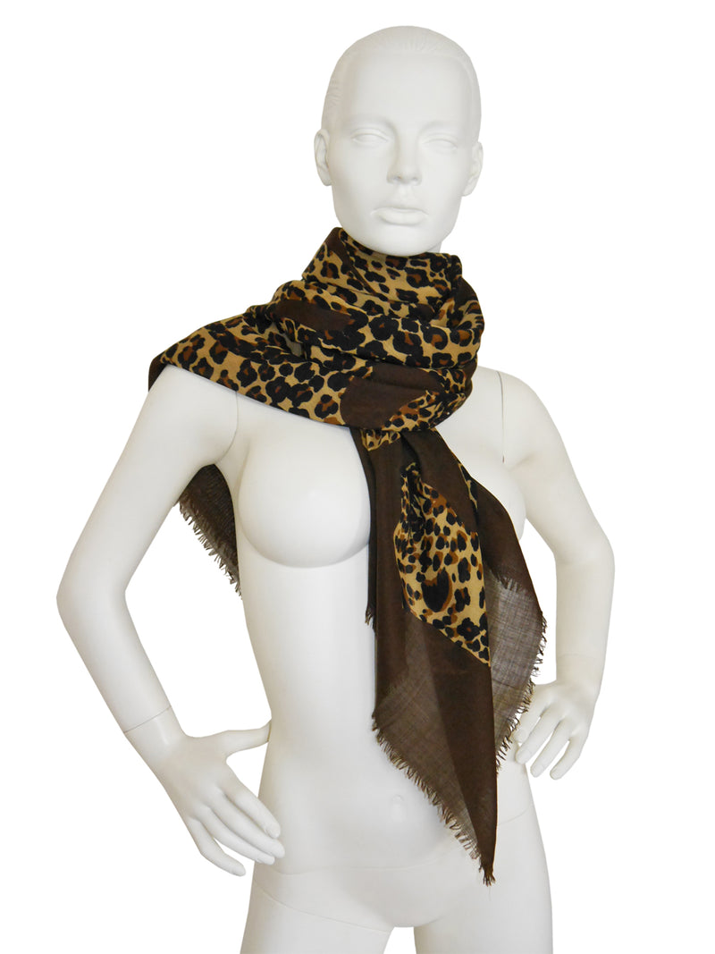 YVES SAINT LAURENT Large Leopard Print Wool Scarf 136 x 138 cm // Sold
