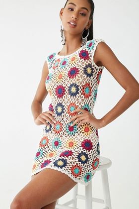 Premium Floral Crochet Mini Dress