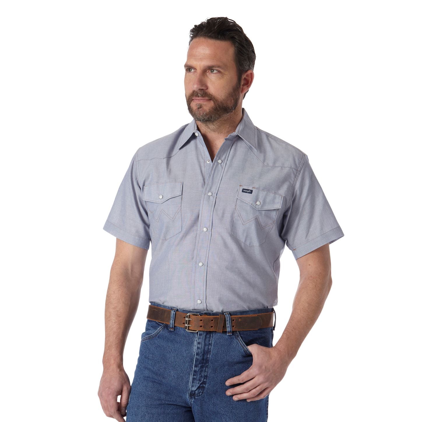 Chambray Cowboy Cut® Short Sleeve Men's Shirt by Wrangler® – Stone Creek  Western Shop