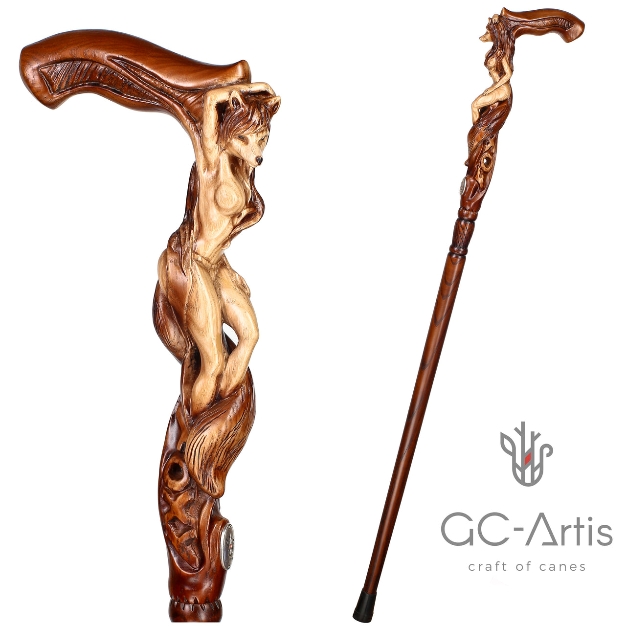 Foxy Erotic Wooden Cane Walking Stick 3926