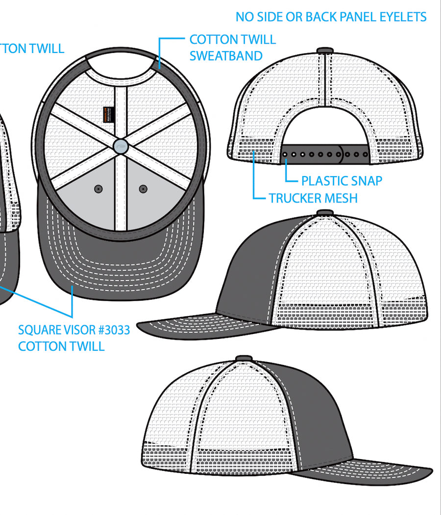 Trucker Hat Vector Snapback Technical Drawing Illustration 