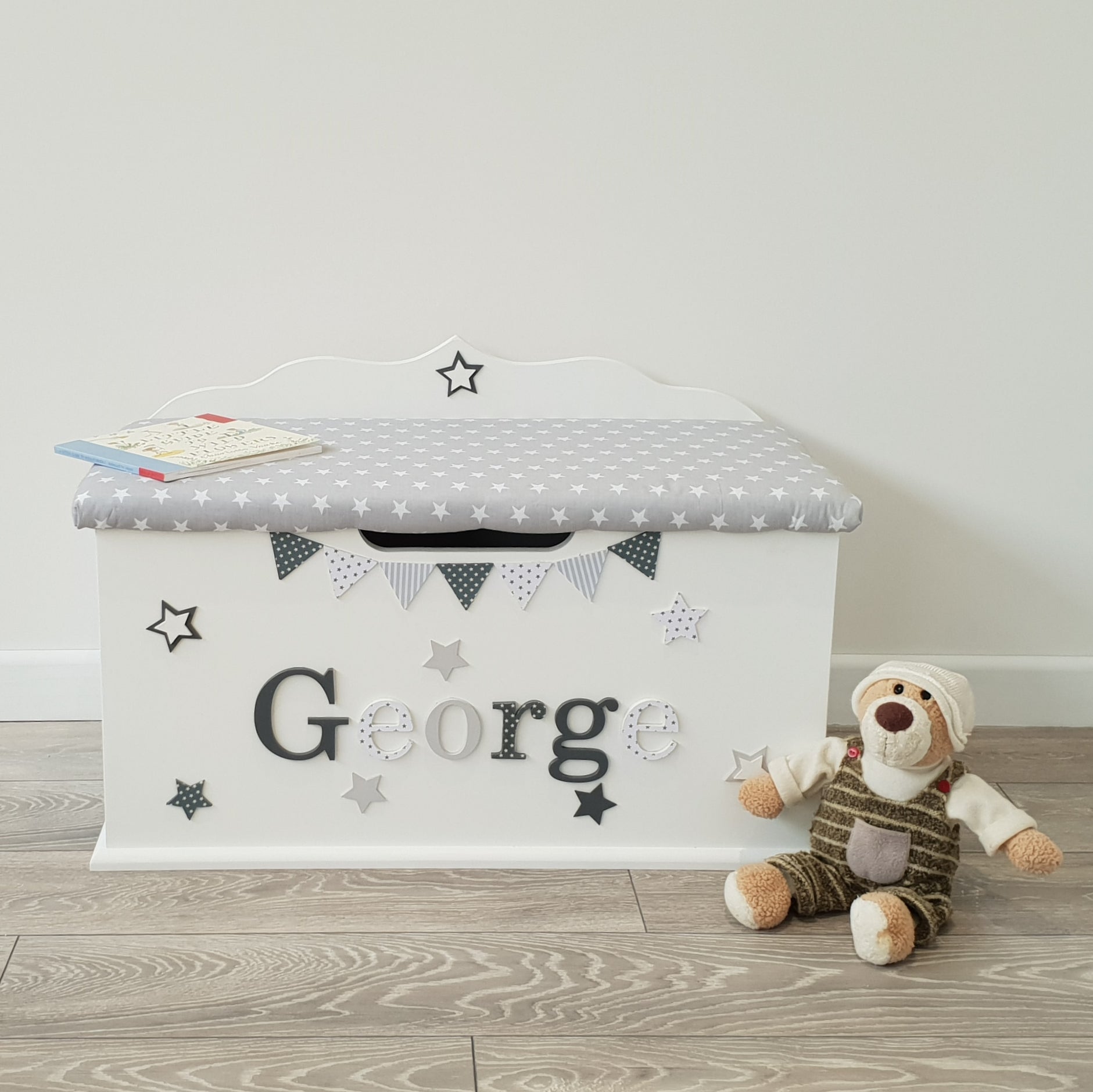 grey personalised toy box