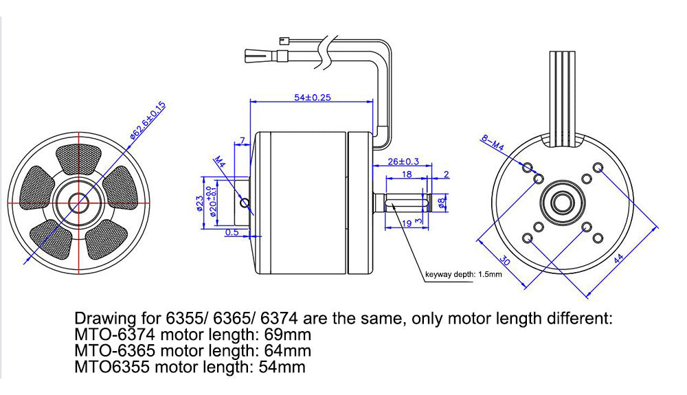 MTO6355-170-HA-C4 6355 170KV Brushless Outrunner Sensored Motor with Stainless Steel Cooling Mesh (8mm shaft)