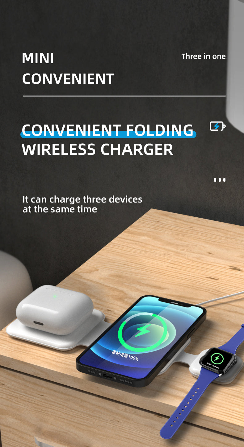 15W Mini Convernient Folding Wireless Charger 3in1 For iPhone 13 12 11 X XS XR Pro Max Samsung S21 S20 S9 S8 Note Qi Fast Charging Station