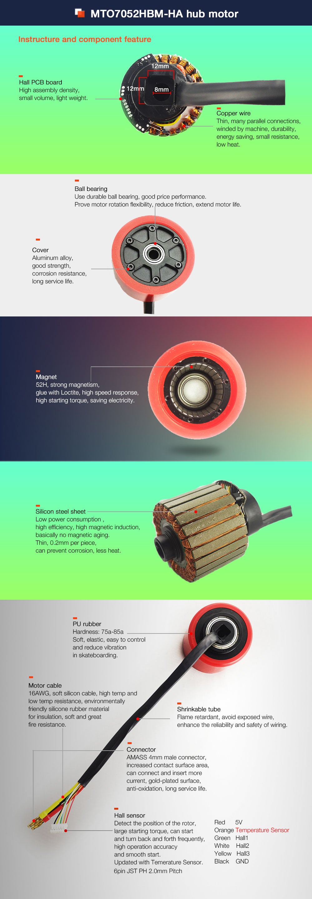 MTO7052HBM-60-HA 70mm electric skateboard hub motor for electric skateboards longboard delivery robot agricultural robots