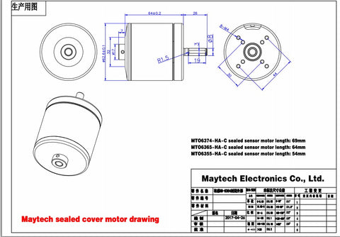 Maytech waterproof and dustproof sensored outrunner motor 6374 for electric scooter