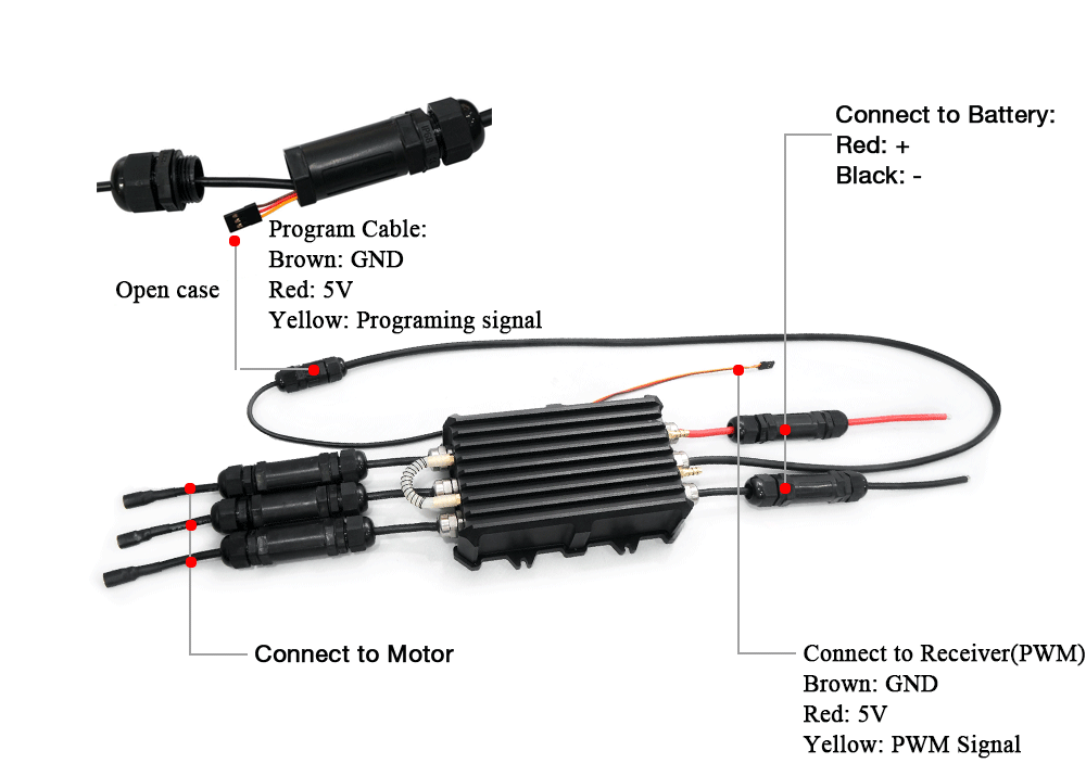 Maytech 300A ESC 100% Waterproof Electric Speed Controller with Progcard for Eletric Surfboard Efoil Boat