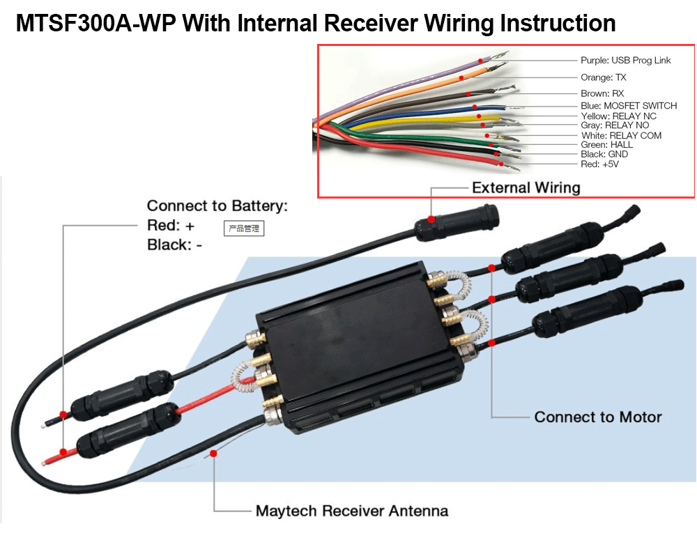 Maytech 300A ESC 100% Waterproof Electric Speed Controller with Progcard for Eletric Surfboard Efoil Boat