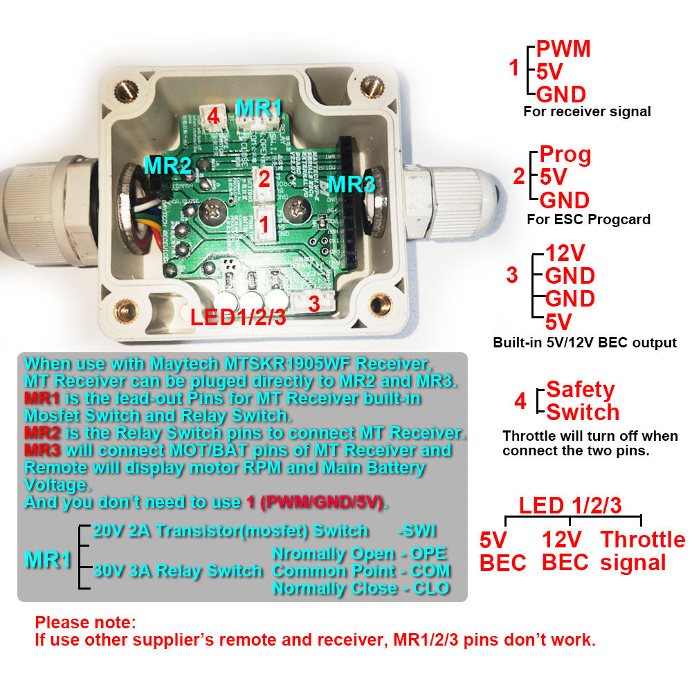 Maytech 500A ESC fully Waterproof Electric Speed Controller with Progcard for Eletric Surfboard Boat Jetski