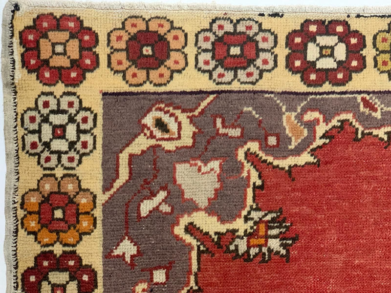 Vintage Handmade 5x9 Red and Multicolor Anatolian Turkish Tribal Distressed Area Rug