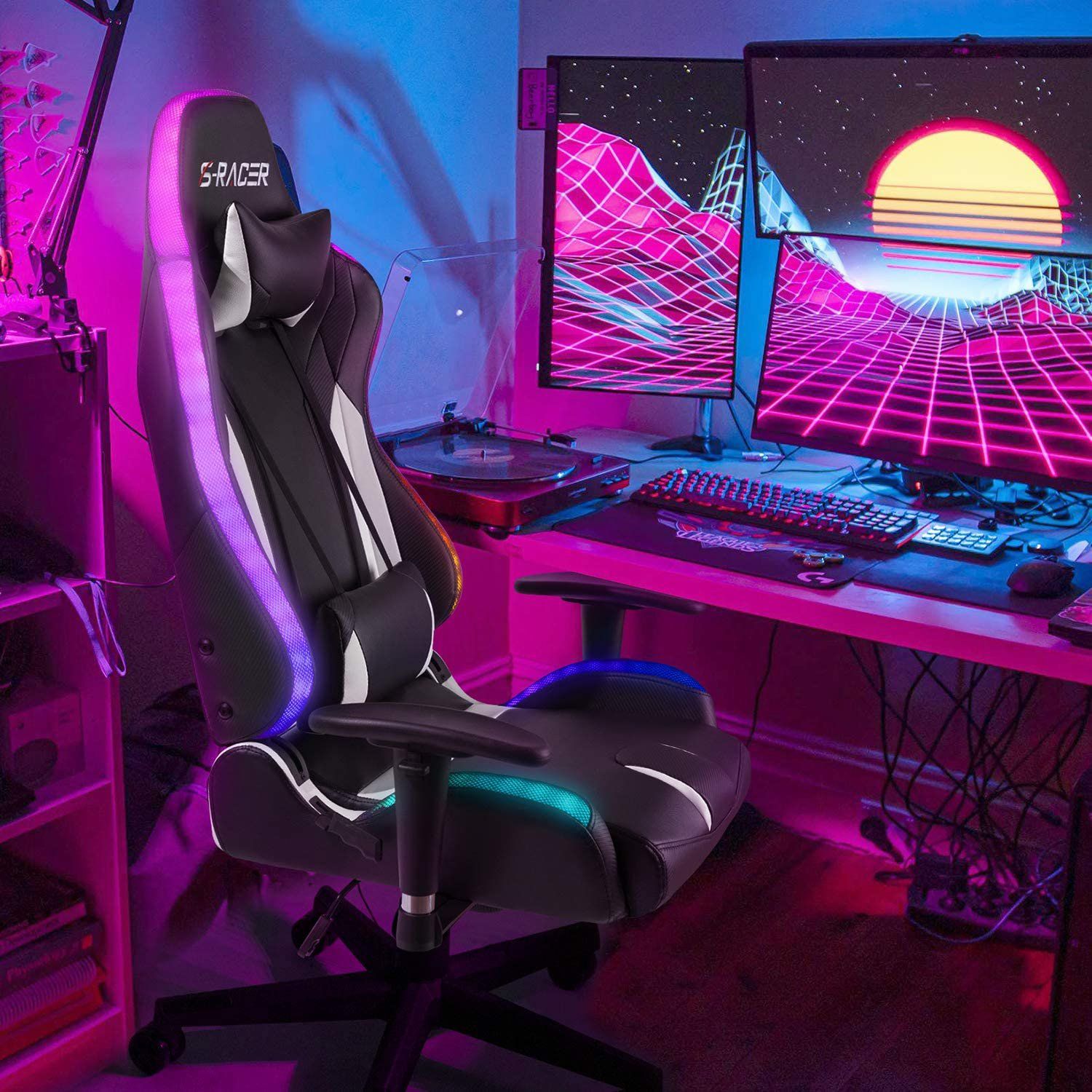 Furniwell Gaming Chair RGB Lighting High Back Computer ...