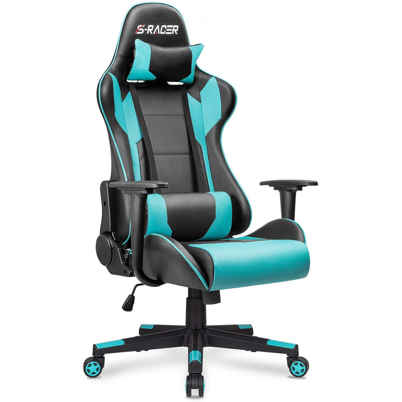 Furniwell Gaming Chair Sracer Racing Chair Rocking Computer Desk Chair PU Leather Executive Ergonomic Swivel Chair with Headrest and Lumbar Support