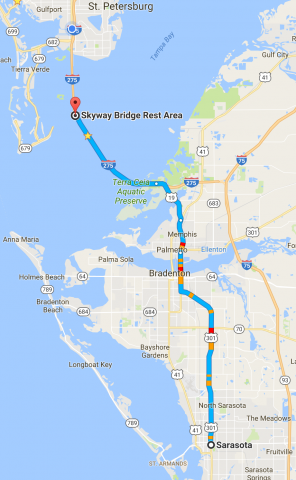 screenshot of directions from Sarasota FL to the Skyway Bridge