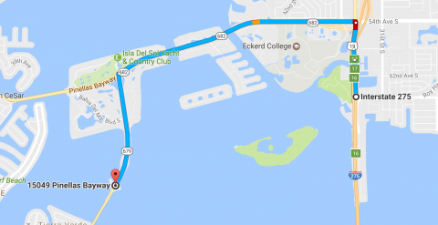 screenshot of directions from interstate 275 to Tierra Verde