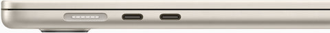 Image of Apple's new M3 Macbook Air, showing the thunderbolt usb ports, magsafe charging port and headphone port