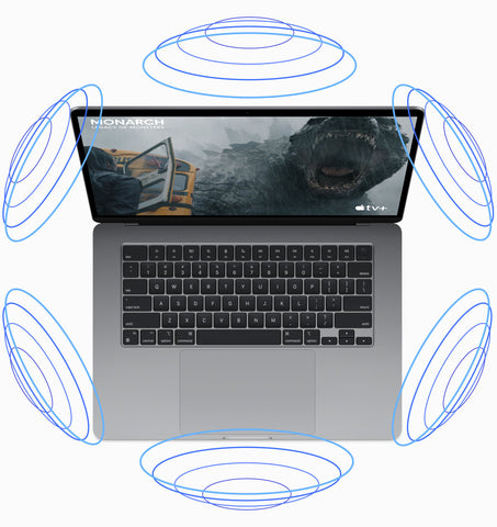 Graphic displaying the spatial audio features for the new Apple Macbook Air M3