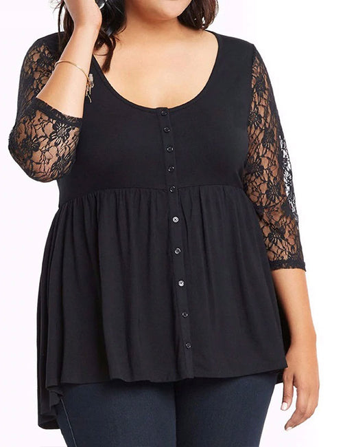 plus size lace tops black