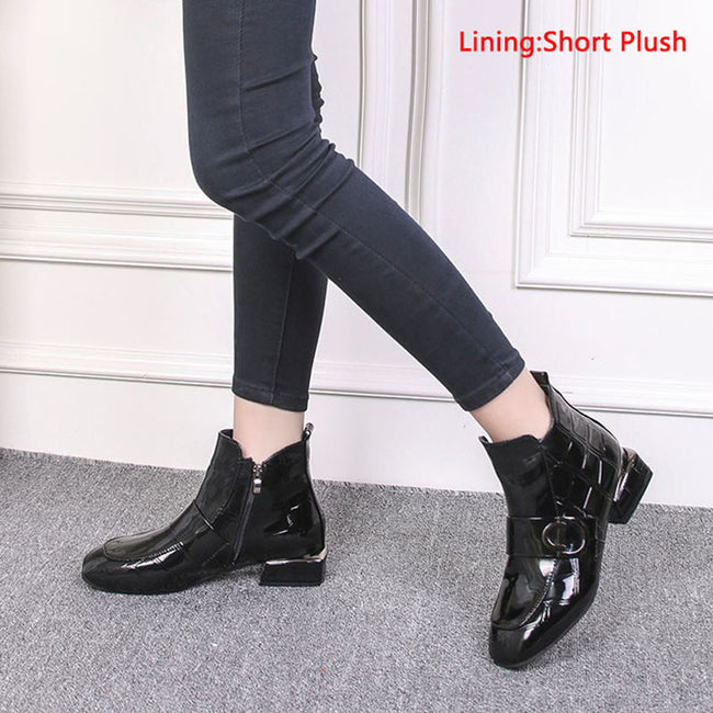 womens black shiny ankle boots